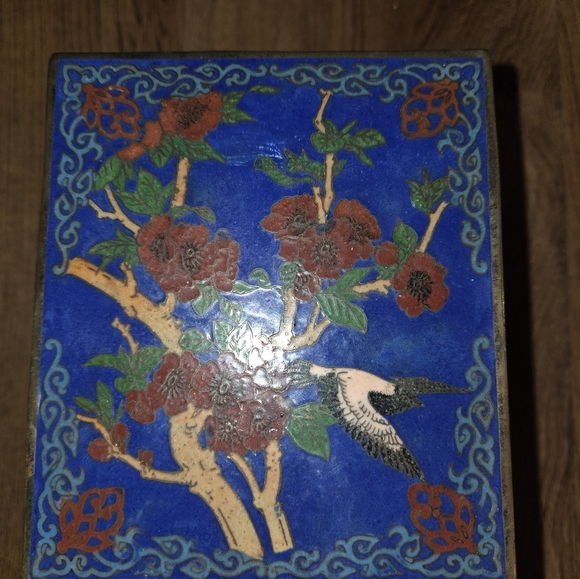Vintage Blue Cloisonné Tissue Cover Box - Picture 4 of 7